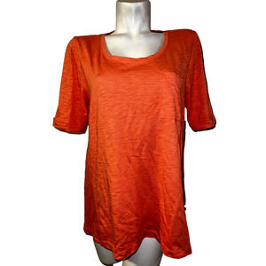 CHICO'S Top L (2) Coral Relaxed Fit Short Sleeves Cotton-Blend Slub Henley Tee